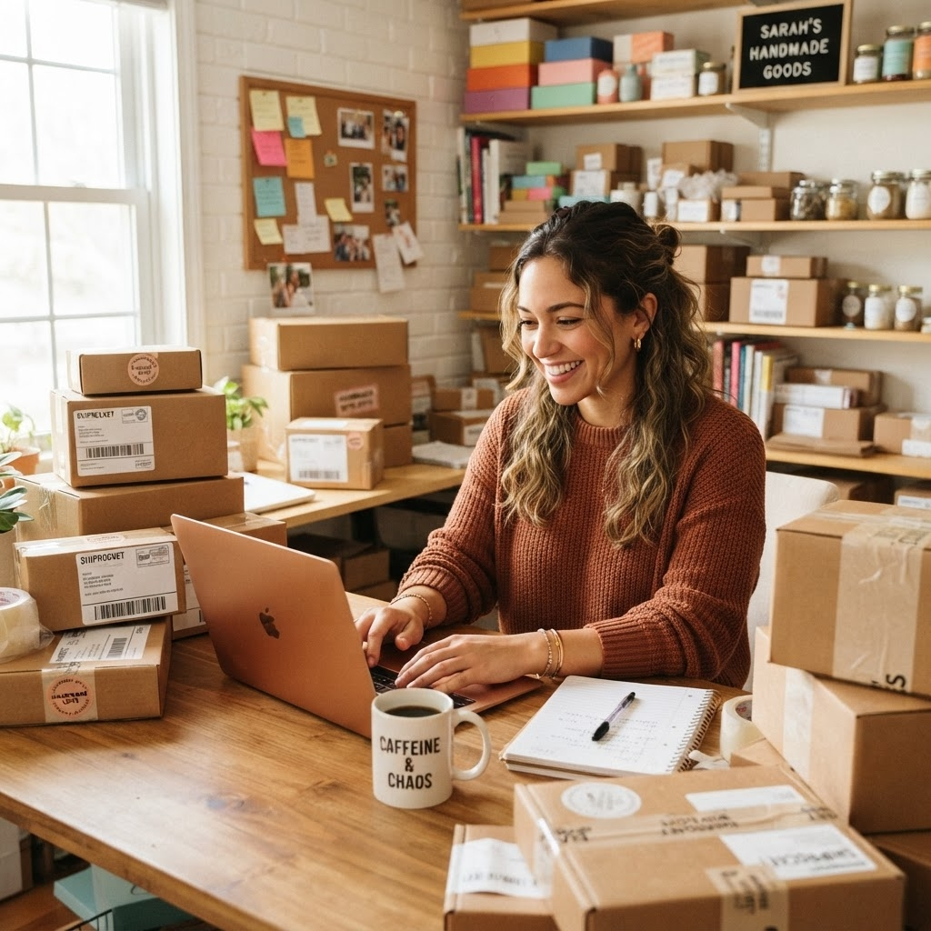 Ecommerce owner reviewing products and orders